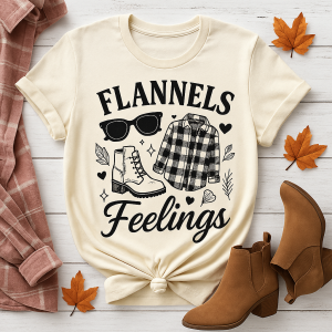 Flannels & Feelings – Cute Fall Shirt for Women | Autumn Aesthetic Graphic Tee