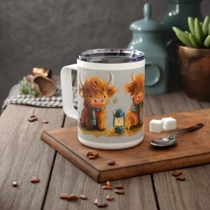 Charming Highland Cattle Insulated Coffee Mug, Cute Cow Mug, Animal Lover Gift, Cozy Kitchen Decor, Travel Mug for Hot Drinks